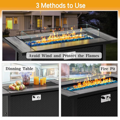 45in Fire Table  50000 BTU 3-in-1, Propane Fire Pit with Glass Wind Guard and Rain Cover, Customized