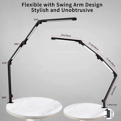LED Desk Lamp Clamp Flexible Swing Arm 3 Light Sources Brightness