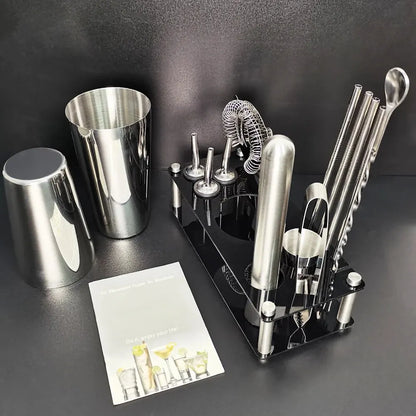 Cocktail Shaker Set 13 Piece Stainless Steel Bar Tools with Stand