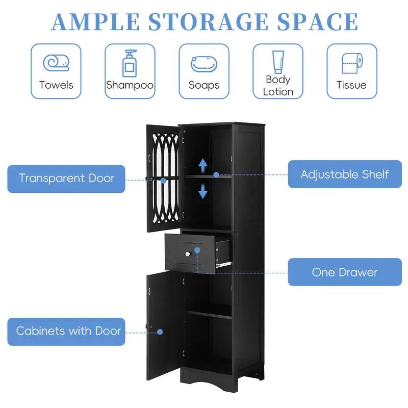 Freestanding Storage Cabinet Tall with Drawer Acrylic Door