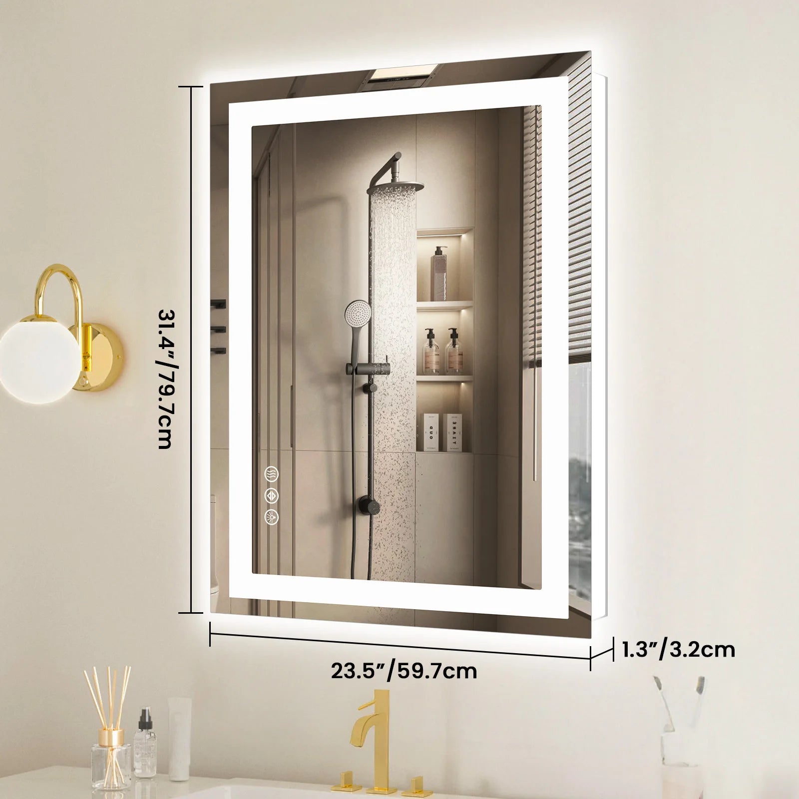 LED Mirror Tempered Glass with Memory Function Front & Backlit Light