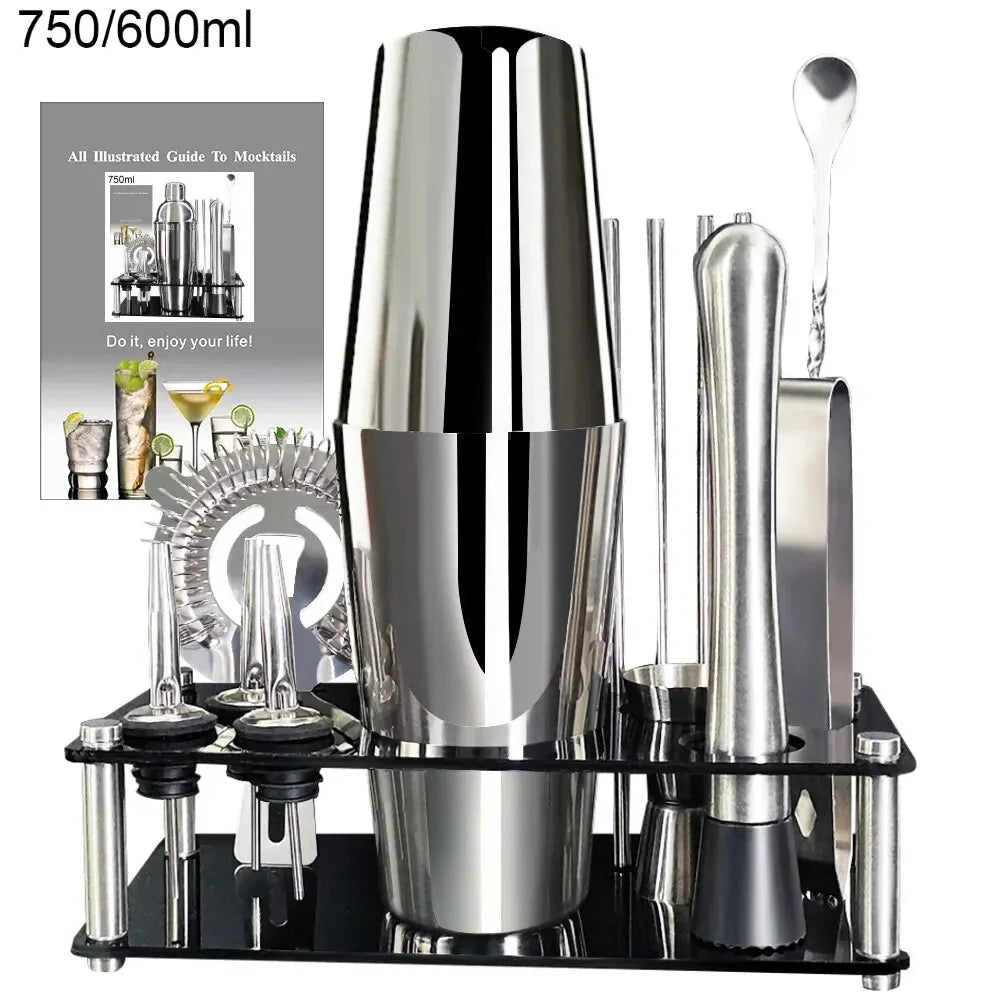 Cocktail Shaker Set 13 Piece Stainless Steel Bar Tools with Stand