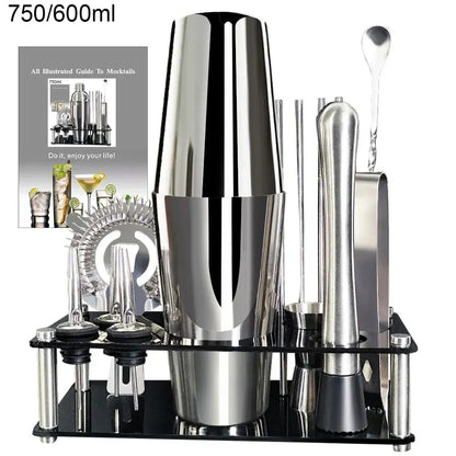 Cocktail Shaker Set 13 Piece Stainless Steel Bar Tools with Stand