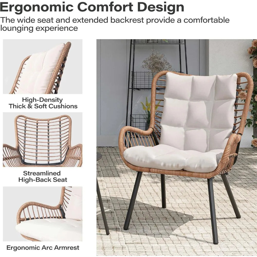 Bistro Set Outdoor 3 PCS with Coffee Table and Thick Cushions
