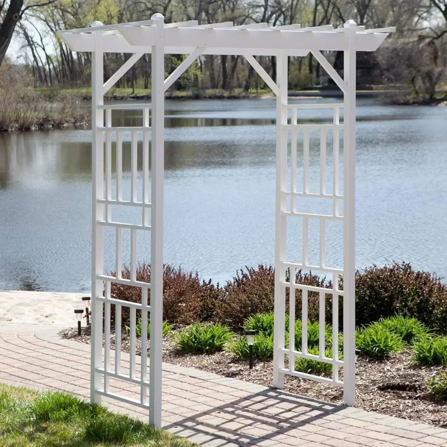 Wellington Vinyl Garden Archway, White, 72" x 85" w/ Trellis Sides for Climbing Plants