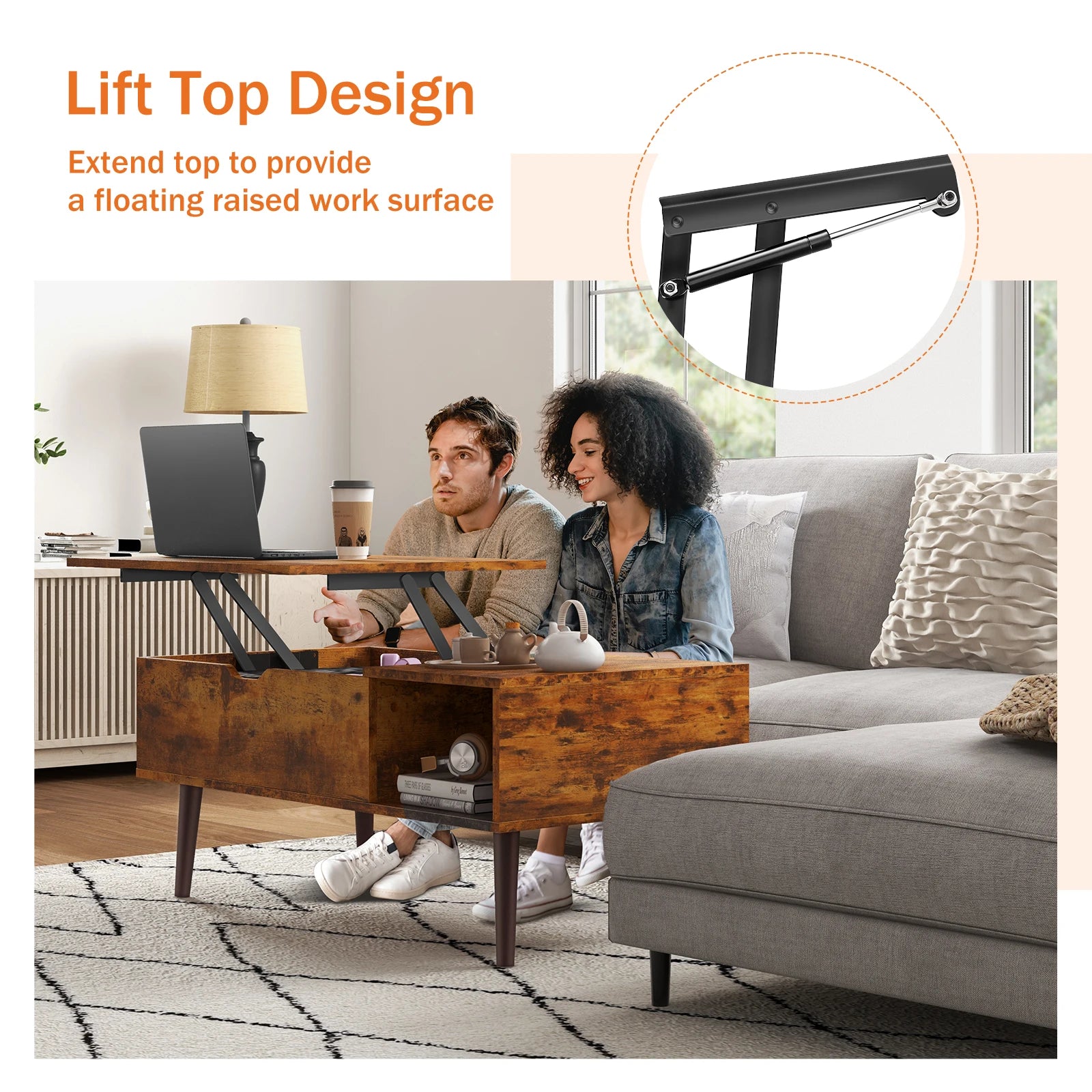 Lift Top Coffee Table with Hidden Storage and Easy Lift Design