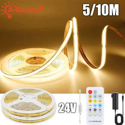 COB LED Strip Lights 24V Dimmable With Remote Control 5M 10M