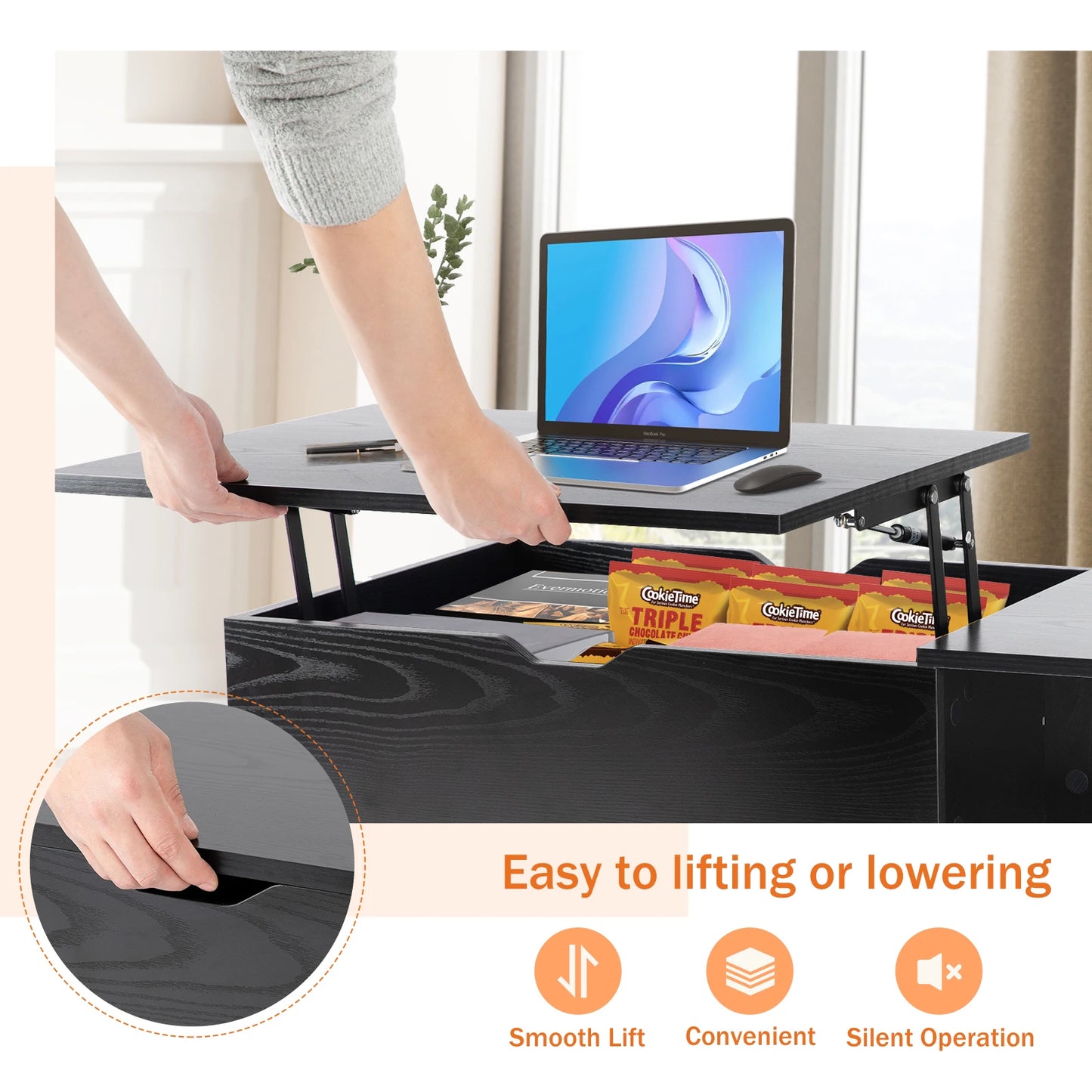 Lift Top Coffee Table with Hidden Storage and Easy Lift Design