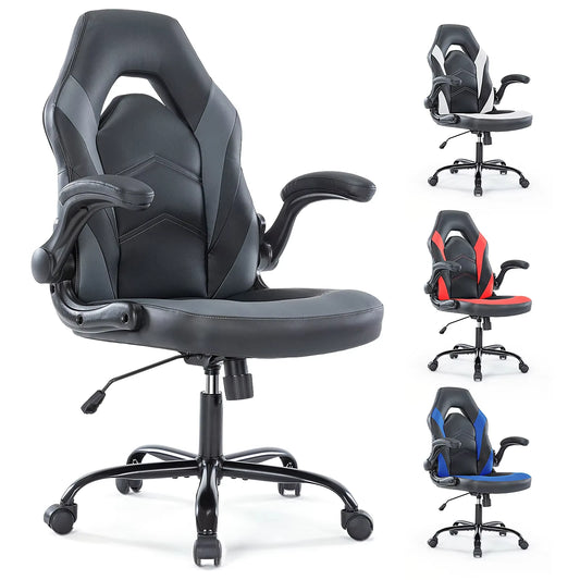 Gaming Chair PU Leather with Flip-Up Armrest Ergonomic Adjustable Seat