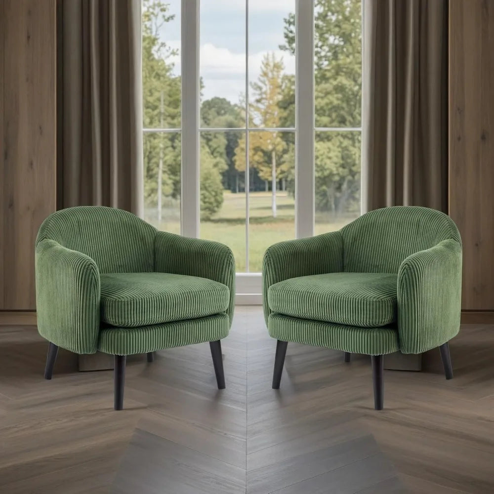 30.3 " Modern Barrel Accent Armchairs, Set of 2, with Track Armrest, Solid Wooden Legs, Comfortable, Upholstered Chairs