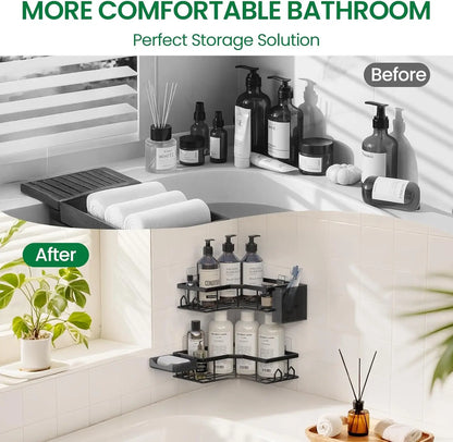 Stainless Steel Shower Caddy 2 Pack No Drill Corner Bathroom Organizer
