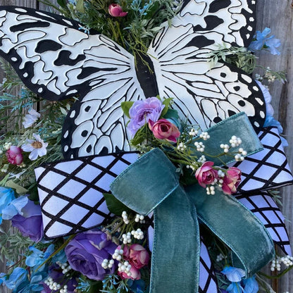 Front Door Wreath Rose Butterfly Artificial Hanging Decor Home