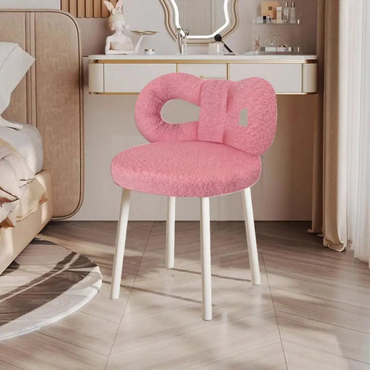 Vanity Stool with Bowknot Backrest, Adjustable Foot Pads, Armless