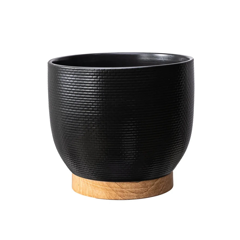10 Inch Woven Black Ceramic Planter with Stable Base