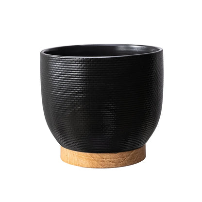 10 Inch Woven Black Ceramic Planter with Stable Base