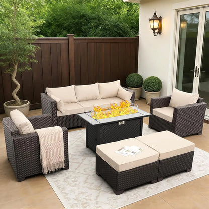 6 Piece Patio Set With Fire Pit Table 45 Inch Propane Outdoor Furniture