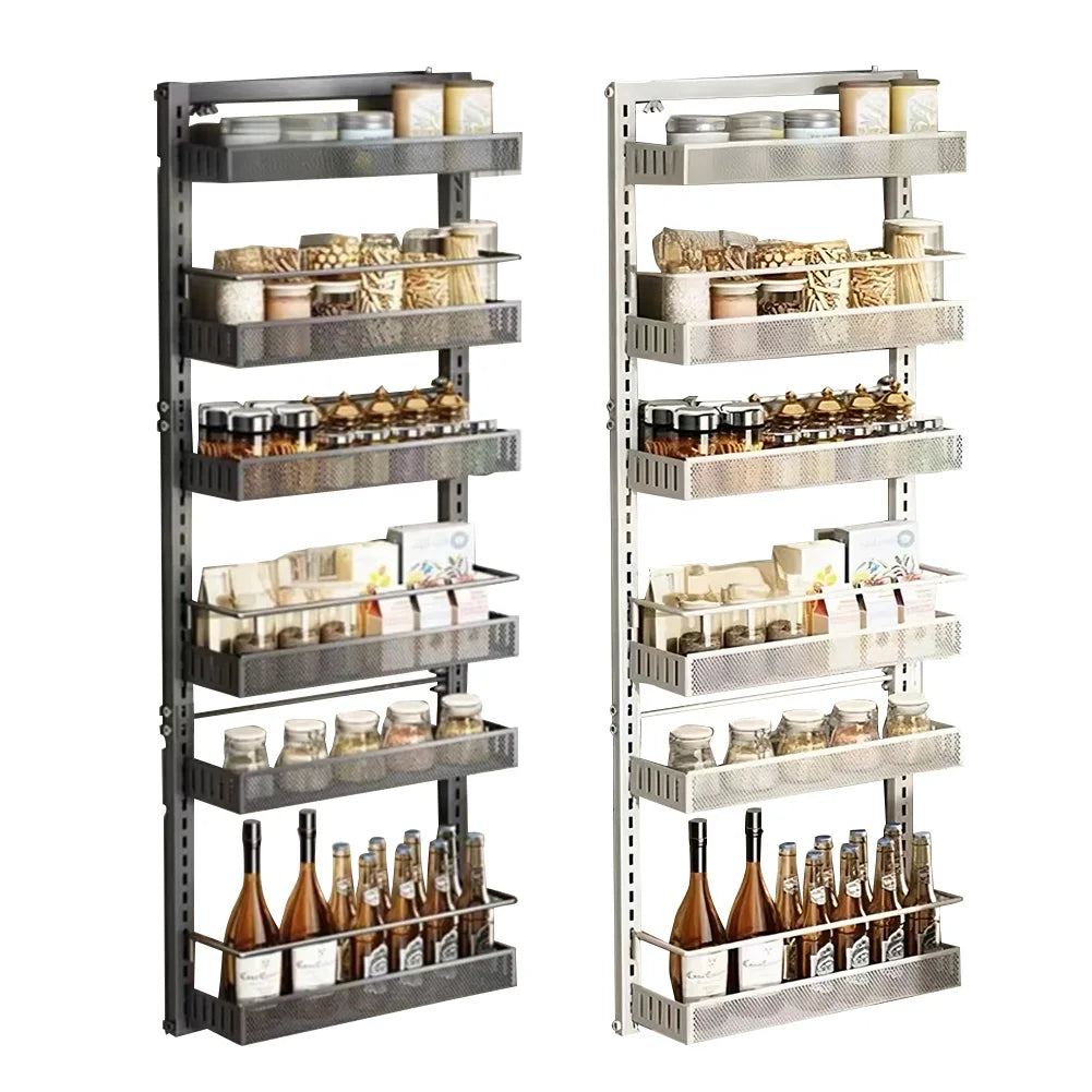 6-Tier Over The Door Pantry Organizer with Adjustable Baskets, Metal Wall Mount Spice Rack