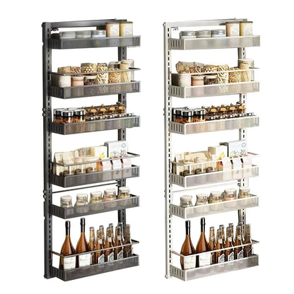 6-Tier Over The Door Pantry Organizer with Adjustable Baskets, Metal Wall Mount Spice Rack