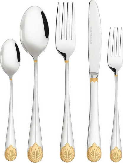 Elegant Limited Edition 30-Piece Silverware Set for 6 with Gold Accents