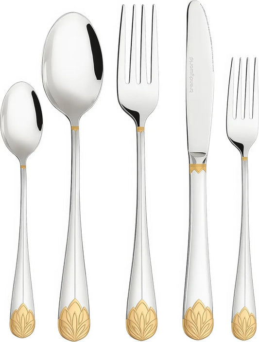 Elegant Limited Edition 30-Piece Silverware Set for 6 with Gold Accents
