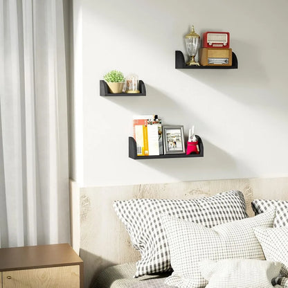 Floating Wall Shelves Set Of 3 Black Solid Wood Wall Mounted Shelves