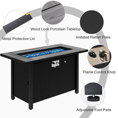 45in Fire Table  50000 BTU 3-in-1, Propane Fire Pit with Glass Wind Guard and Rain Cover, Customized