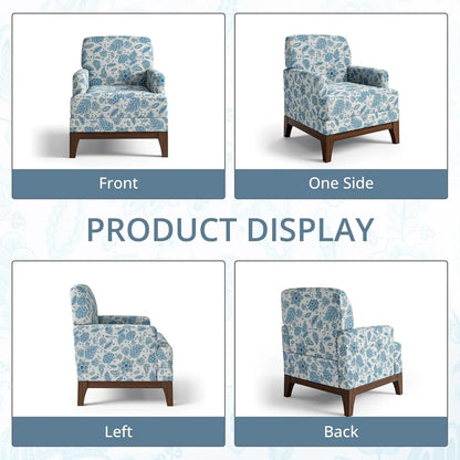 Floral Accent Chair Set Of 2, Upholstered Armchair With Solid Leg, Comfy Reading Single Sofa With Spring-Padded, Customized