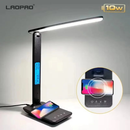 Wireless Charging LED Desk Lamp with a USB Charging Port, Dimmable, Sliding Function, Auto Timer, and Night Light