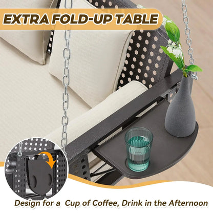 3 Seat Porch Swing with Cup Holders Cushions and Chains Outdoor Swing