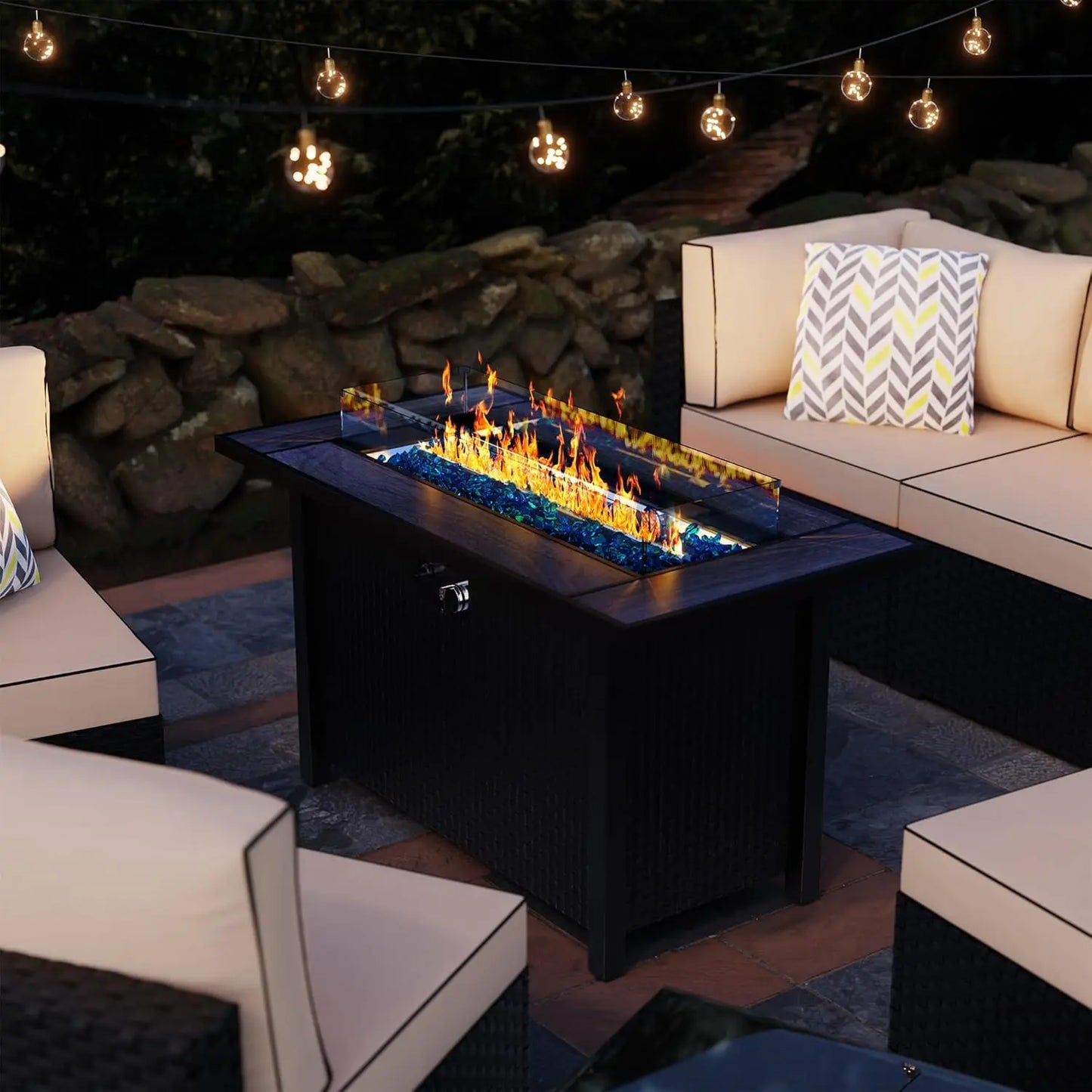 45in Fire Table  50000 BTU 3-in-1, Propane Fire Pit with Glass Wind Guard and Rain Cover, Customized