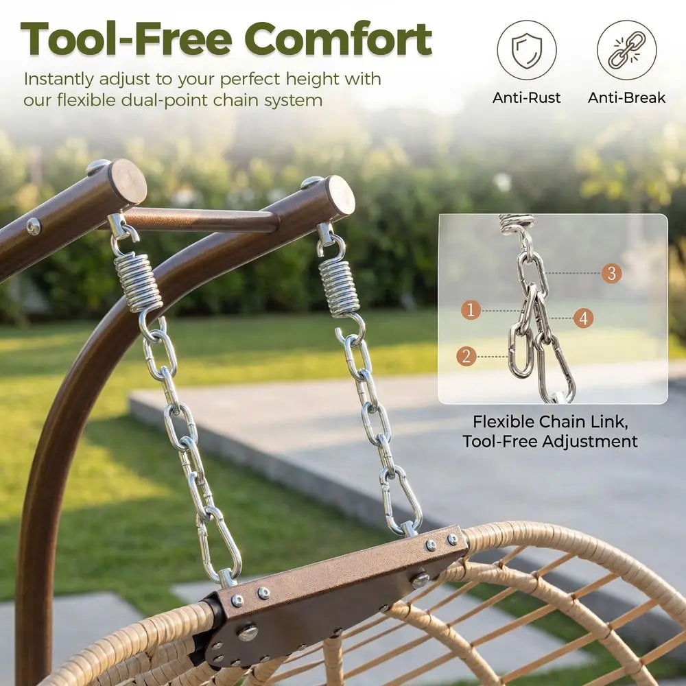 Double Hanging Egg Chair With Stand 2 Person Outdoor Indoor Swing