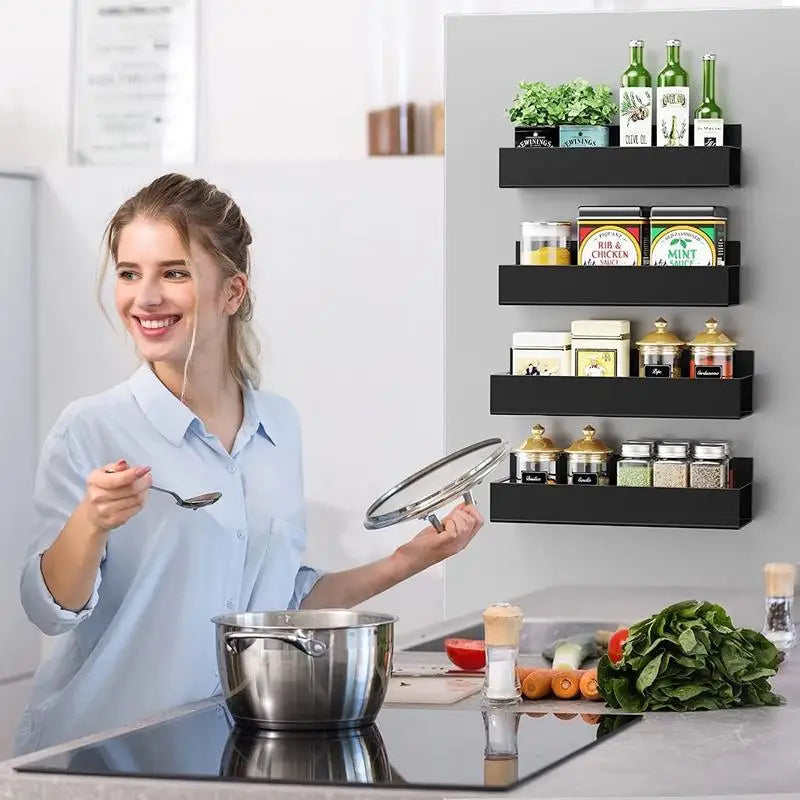 Magnetic Spice Rack For Refrigerator 4 Pack Kitchen Storage Shelf