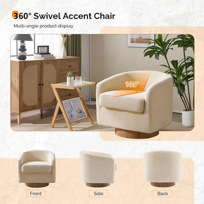 360°Swivel Accent Chairs, Set of 2 with Wood Base and Removable Cushion, Upholstered Bucket Armchairs