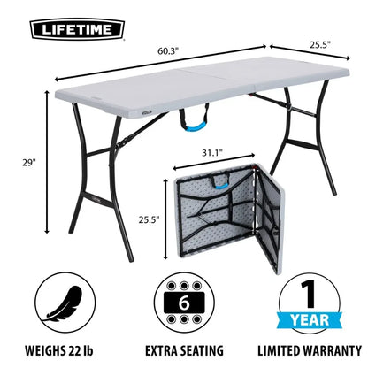 5 Foot Rectangle Fold in Half Table Indoor Outdoor Folding Table