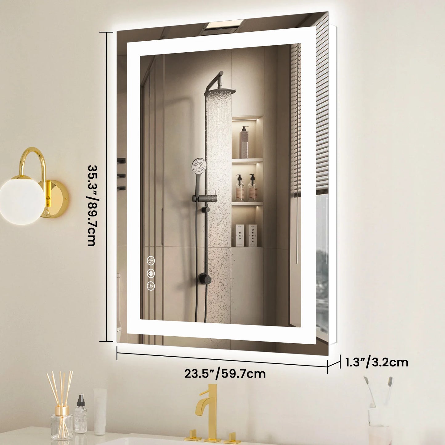 LED Mirror Tempered Glass with Memory Function Front & Backlit Light