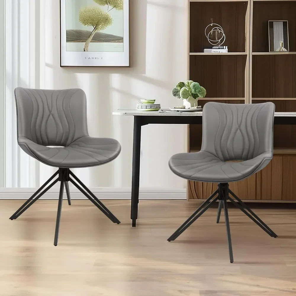 Dining Chair Set of 6, 360° Swivel Upholstered Mid-Century Modern Kitchen Dining Chairs, Faux Leather Upholstered Side Chair