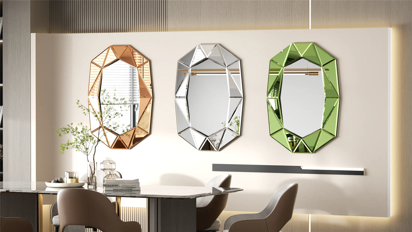 Accent Decor, Stylish Irregular Silver Glass Wall Mirror with Beveled Diamond Edge
