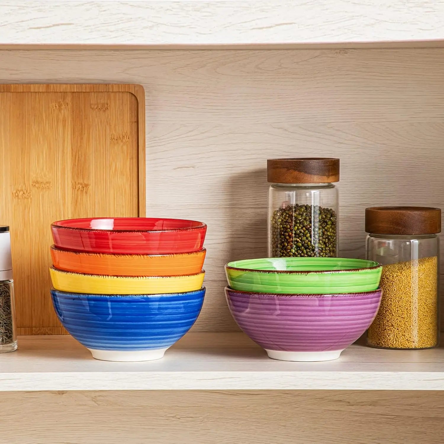 Ceramic Soup Bowls Set 6 Colorful 27 Oz Microwave Dishwasher Safe