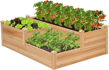 3-Tier Wooden Raised Garden Bed, 42.5x34.5x15 Inches Elevated Planter Box