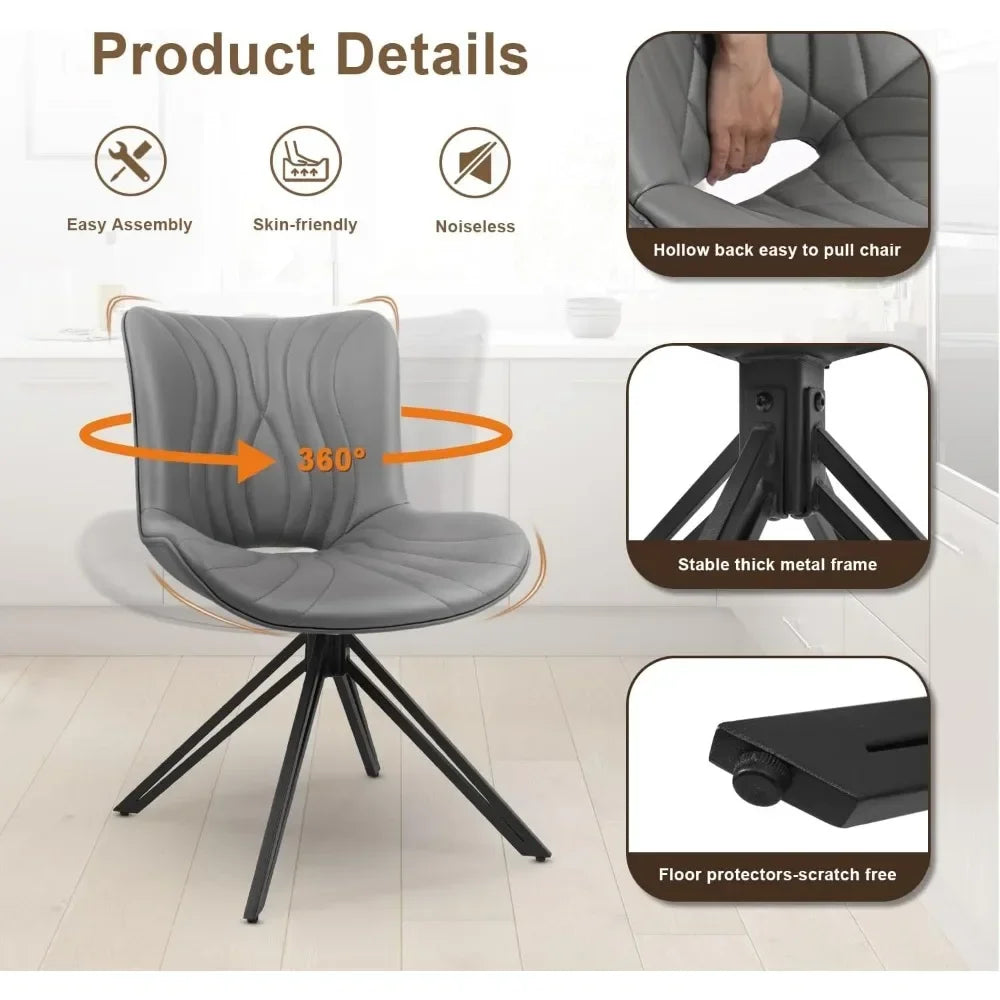 Dining Chair Set of 6, 360° Swivel Upholstered Mid-Century Modern Kitchen Dining Chairs, Faux Leather Upholstered Side Chair