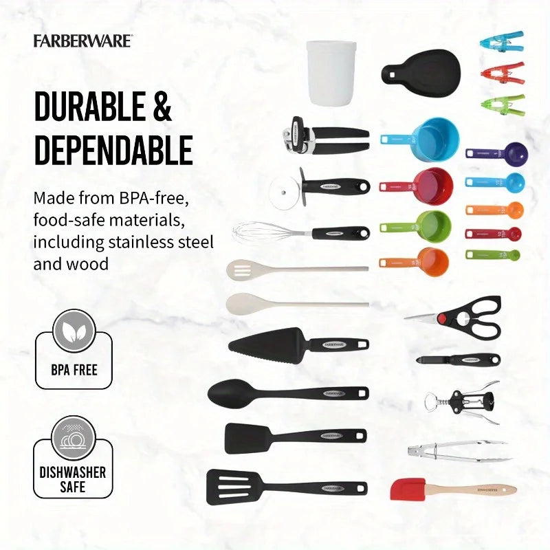 28-piece kitchen utensils and gadgets set in assorted colors
