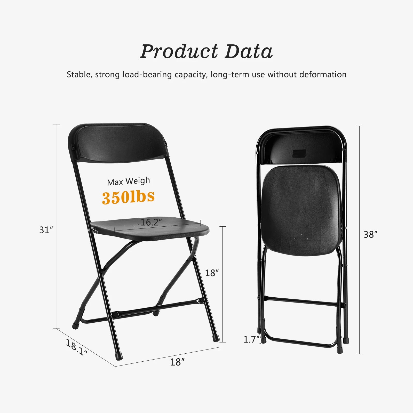 Folding Chair Plastic Seat Metal Frame 330LB Lightweight Portable