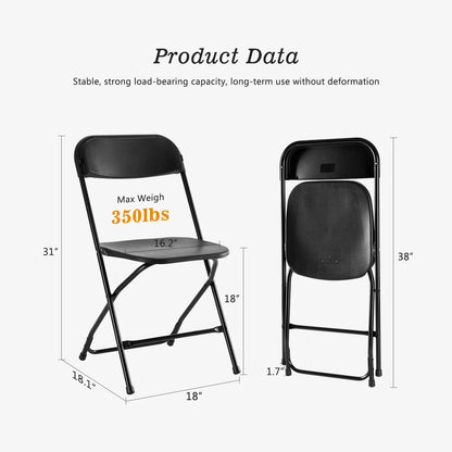 Folding Chair Plastic Seat Metal Frame 330LB Lightweight Portable