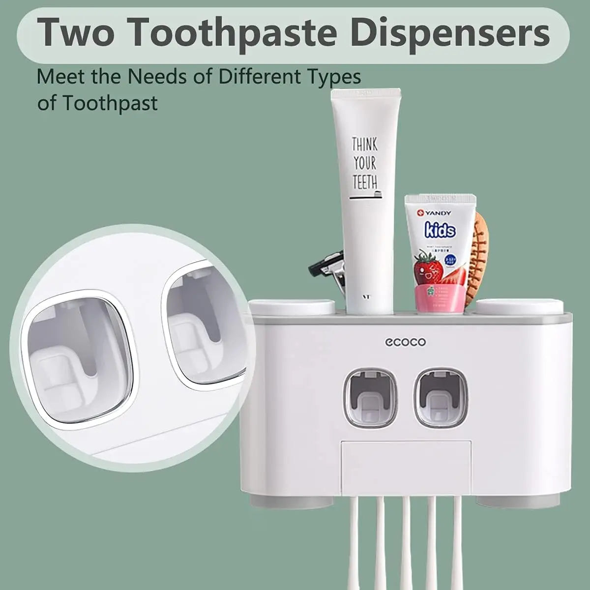 Wall Mounted Toothbrush Holder With Toothpaste Dispenser 4 Cups 5 Slots