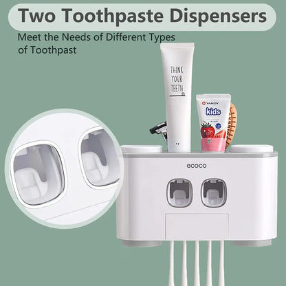 Wall Mounted Toothbrush Holder With Toothpaste Dispenser 4 Cups 5 Slots