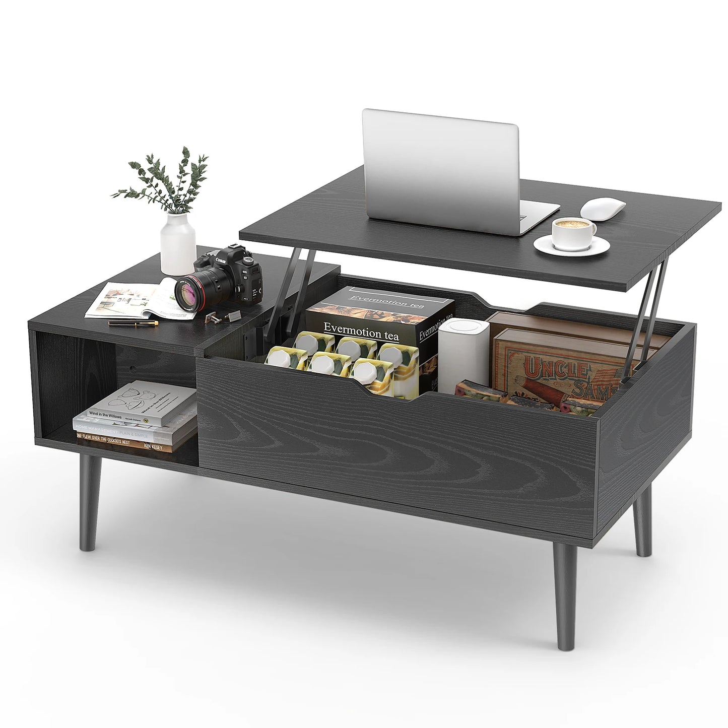 Lift Top Coffee Table with Hidden Storage and Easy Lift Design