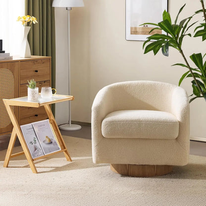 360°Swivel Accent Chairs, Set of 2 with Wood Base and Removable Cushion, Upholstered Bucket Armchairs
