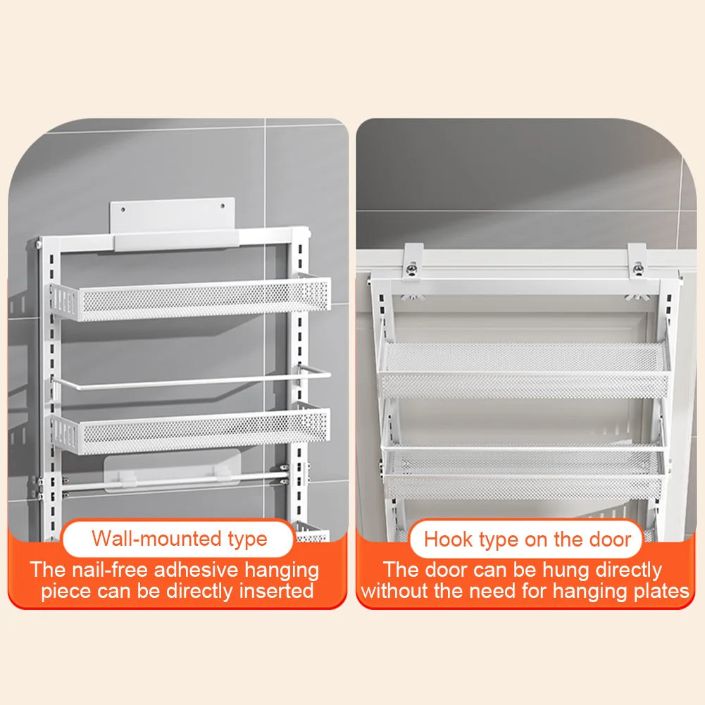 6-Tier Over The Door Pantry Organizer with Adjustable Baskets, Metal Wall Mount Spice Rack