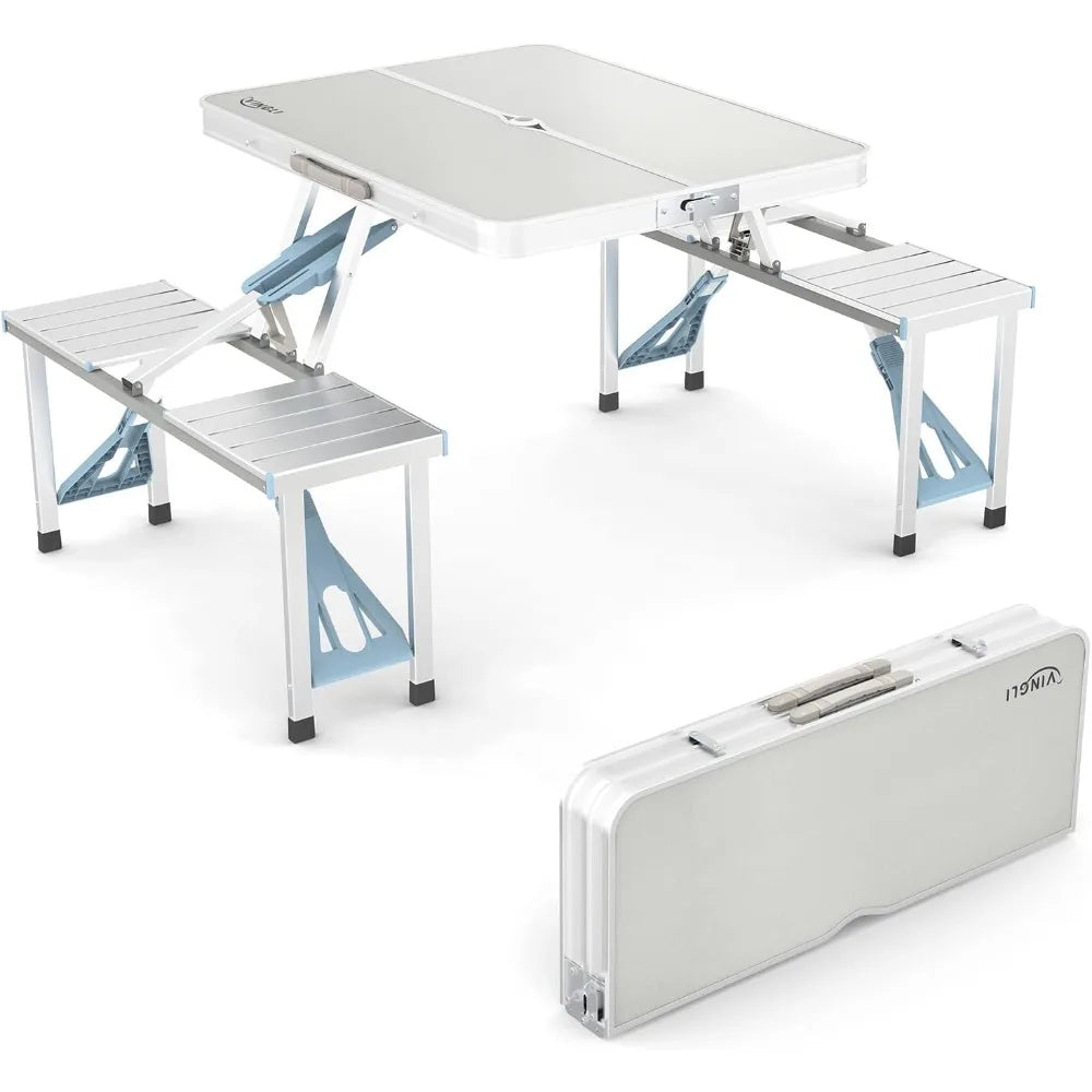 4Ft Folding Picnic Table with Seats/Umbrella Hole-Supports up to 265 Lbs. Lightweight and Fold Up