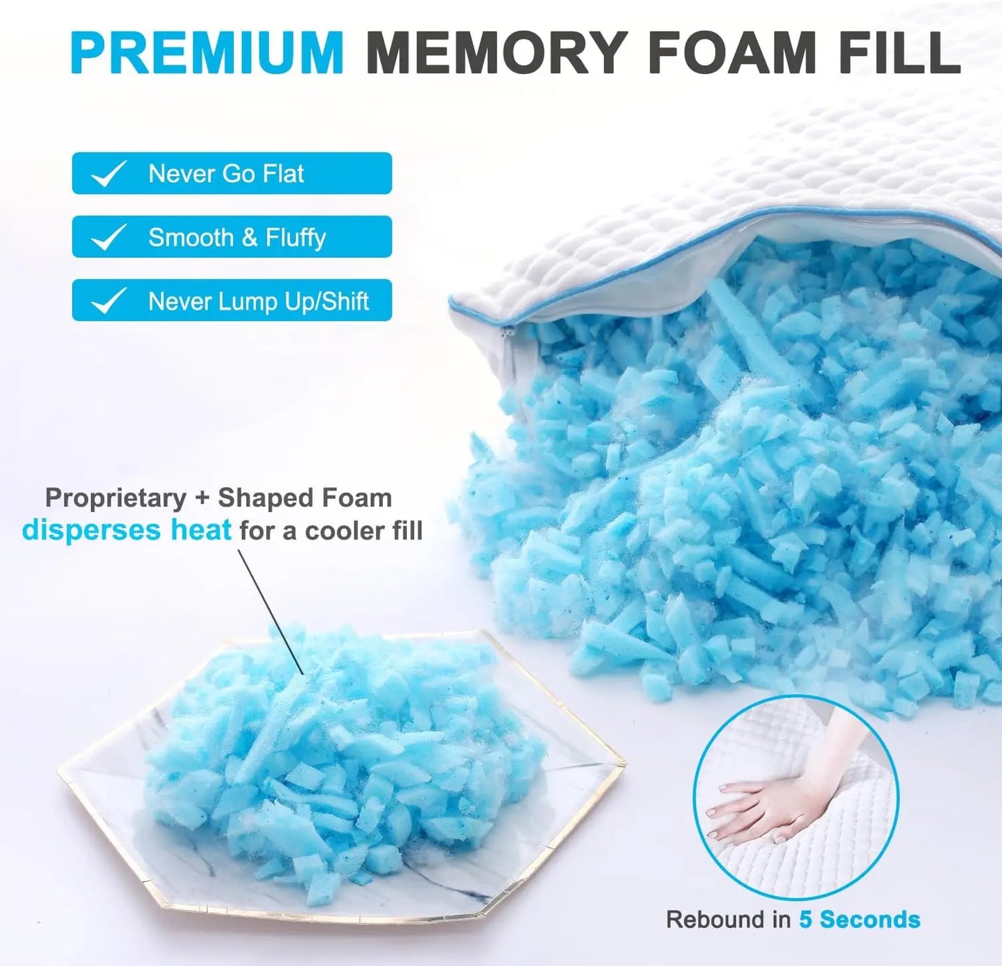 King Size Cooling Pillows Set of 2, Adjustable Shredded Memory Foam, Gel Infused 20x36 Inches